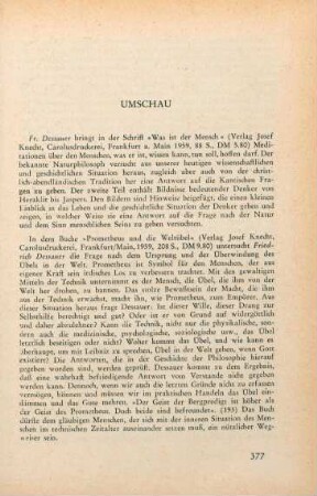 377 [Rezension] Dessauer, Friedrich, Was ist der Mensch?