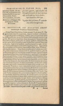 In Epistolam Ad Galatas Argumentum ...