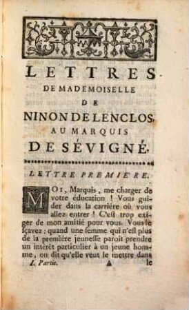 Lettres De Mademoiselle De Ninon De Lenclos Au Marquis De Sévigné. 1 [=2]
