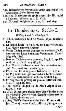 Sectio I. Biblia, Critici, Philologi [et]c.
