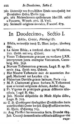 Sectio I. Biblia, Critici, Philologi [et]c.