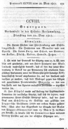 208. Sitzung, Stuttgart, 20.5.1817