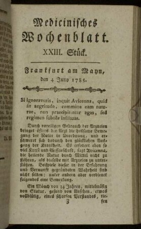 XXIII. Stück. Frankfurt am Mayn, den 4 Juny 1785. - XXVI. Stück. Frankfurt am Mayn, den 25 Juny 1785.