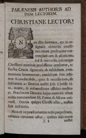 Parænesis Authoris Ad Pium Lectorem.