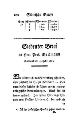 Siebenter Brief an Hrn. Prof. Beckmann.