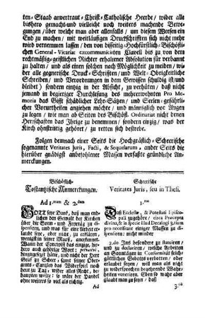 Bischöflich Costantzische Anmerckungen. - Scheerische Veritates Juris.