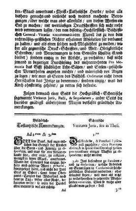 Bischöflich Costantzische Anmerckungen. - Scheerische Veritates Juris.
