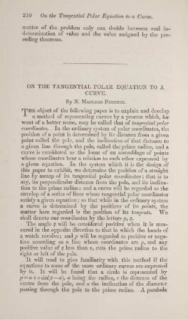 On the tangential polar equation to a curve.