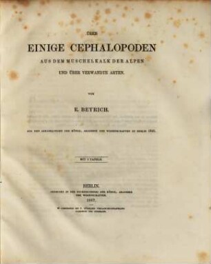 Über einige Cephalopoden aus dem Muschelkalk der Alpen und über verwandte Arten