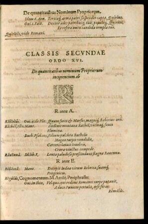 Classis Secundae Ordo XVI. ... R