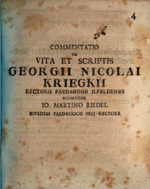 Commentatio de vita et scriptis Georg Nicola Kriegk ...