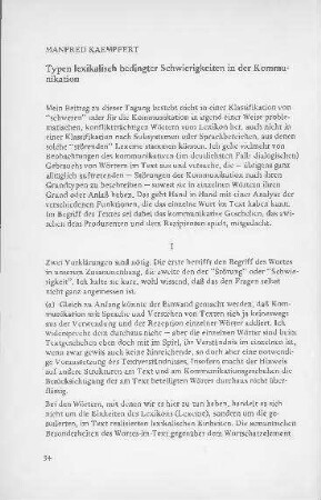Typen lexikalisch bedingter Schwierigkeiten in der Kommunikation