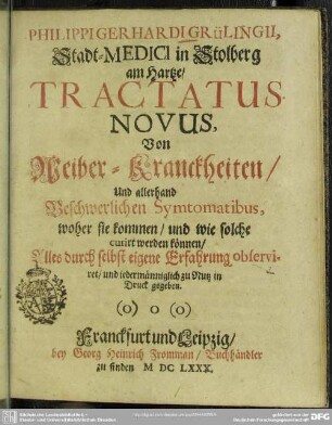Phil. Gerhardi Grüling Tractatus novus von Weiber-Kranckheiten