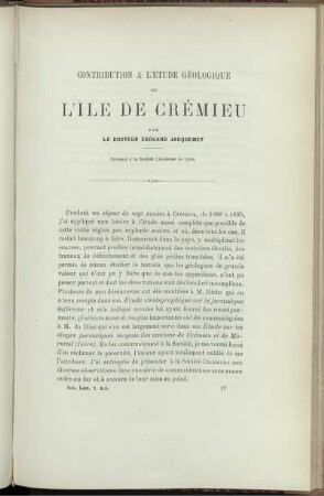 Contribution A L'Étude Géologique De L'Ile De Crémieu
