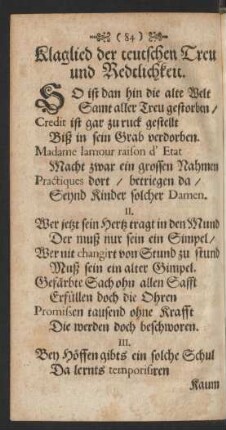 Klaglied der teutschen Treu und Redtlichkeit.