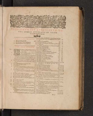 Titulorum Sev Rubricarum Totius Codicis Iustinianei ad Seriem librorum digestus Index.