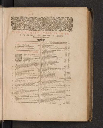 Titulorum Sev Rubricarum Totius Codicis Iustinianei ad Seriem librorum digestus Index.