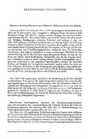 Stein-Stegemann, Hans-Konrad :: Findbuch der Reichskammergerichtsakten, Abt. 390 u.a., Band 1, Titelaufnahmen, Band 2, Indices, (Veröffentlichungen des Schleswig-Holsteinischen Landesarchivs, 16 und 17) : Schleswig, 1986