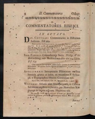 II. Commentatores Biblici.