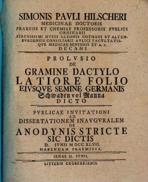 Prolusio de gramine dactylo latiore folio, eiusque semine, Germanis Schwaden vel Manna dicto