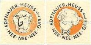 Illustrierter Handzettel mit einer Karikatur auf Adenauer und einer Parole gegen die Europäische Verteidigungsgemeinschaft (EVG)
