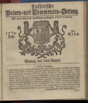 32. Stueck, Montag den 6ten August 1764