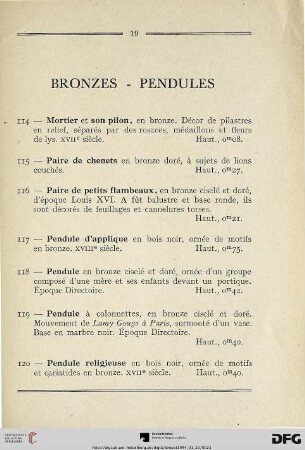 Bronzes – Pendules ((Nr. 114-124)