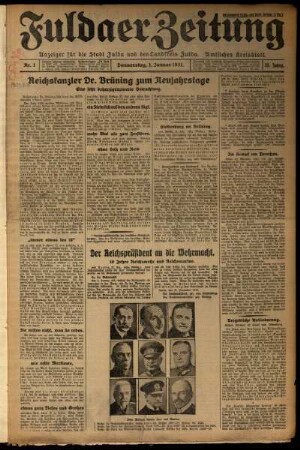 Erste Ausgabe vom Donnerstag, den 01. Januar 1931.