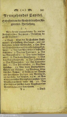 Neunzehendes Capitel. Schriften von der Reichsstättischen Regiments-Verfassung