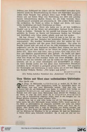 32: Vom Wesen und Wert einer volkstümlichen Philosophie