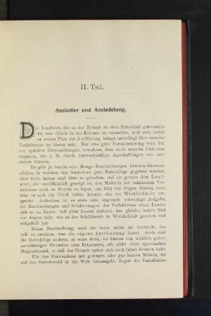 II. Teil. Ansiedler und Ansiedelung.