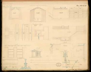 Fußgängertunnel Monatskonkurrenz Mai 1878: Grundriss, Aufriss Eingang, Längsschnitt, zahlreiche Querschnitte, Details; 3 Maßstabsleisten