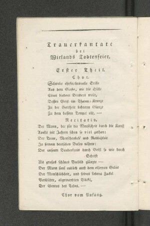 Trauerkantate bei Wielands Todtenfeier.