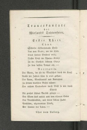 Trauerkantate bei Wielands Todtenfeier.