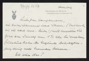 Brief von Edith Andreae an Margarete Hauptmann