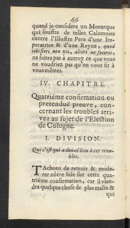 IV. Chapitre. Quatriéme confirmation ou pretendue preuve, concernant les troubles arrivez au sujet de l'Election de Cologne.