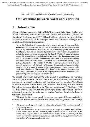 On Grammar between Norm and Variation