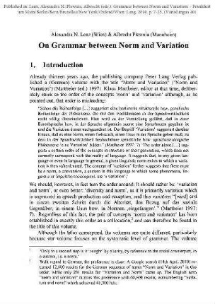 On Grammar between Norm and Variation
