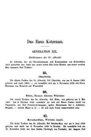 Das Haus Kotzenau. Generation XIX