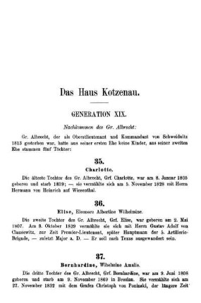 Das Haus Kotzenau. Generation XIX