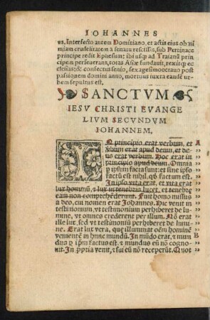 Sanctum Iesu Christi Evangelium Secundum Iohannem.