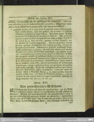 Artic. XVI. Von unzweiffentlichen Missethaten