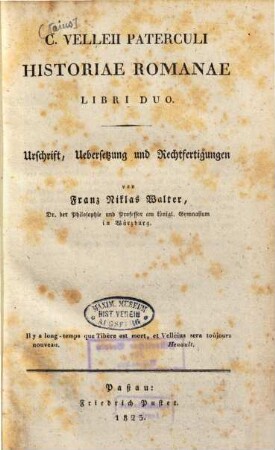 C. Velleii Paterculi Historiae Romanae libri duo