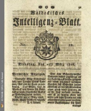 No. 12. Dienstag, den 25ten März 1806