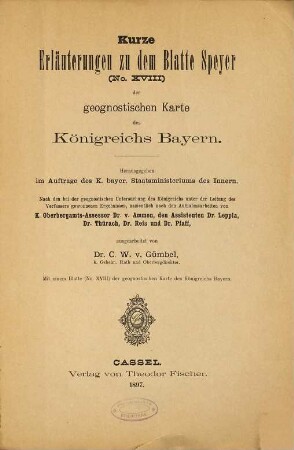Geognostische Karte des Königreichs Bayern, XVIII. Kurze Erläuterungen zu dem Blatte Speyer