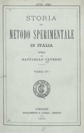Tomo 4: Storia del metodo sperimentale in Italia. Tomo 4