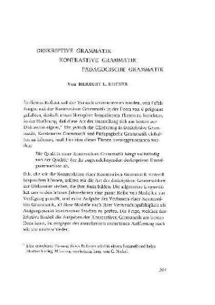 Deskriptive Grammatik. Kontrastive Grammatik. Pädagogische Grammatik.