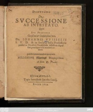 Disputatio De Successione Ab Intestato