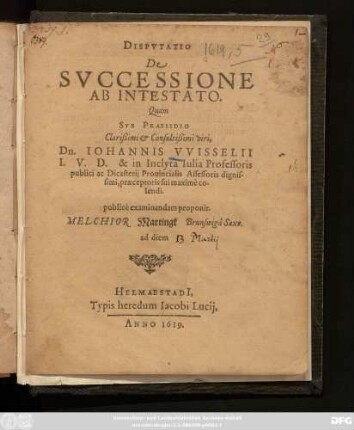 Disputatio De Successione Ab Intestato
