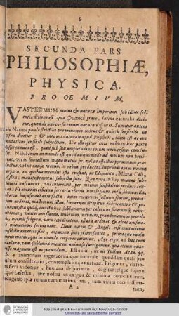 SECUNDA PARS PHILOSOPHIAE, PHYSICA. PROOEMIVM.